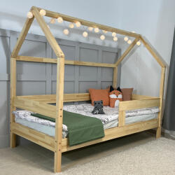 TODI Házikóágy 180×90 cm, original tetővel, classic leesésgátlóval, ágyneműtartó nélkül, lakkozott fenyő színben