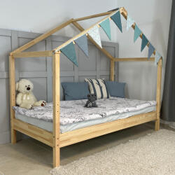 TODI Házikóágy 180×90 cm, long tetővel, leesésgátló és ágyneműtartó nélkül, lakkozott fenyő színben