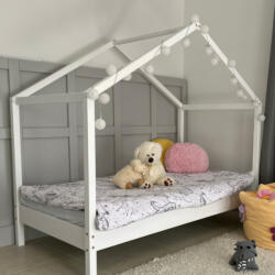 TODI Házikóágy 180×90 cm, long tetővel, leesésgátló és ágyneműtartó nélkül, fehér színben