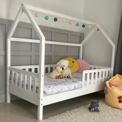 TODI Házikóágy 180×90 cm, original tetővel, star leesésgátlóval, ágyneműtartó nélkül, fehér színben