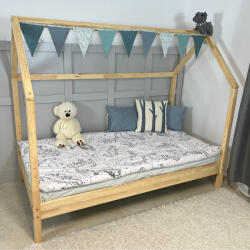 TODI Házikóágy 180×90 cm, original tetővel, leesésgátló és ágyneműtartó nélkül, lakkozott fenyő színben