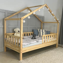 TODI Házikóágy 180×90 cm, long tetővel, star leesésgátlóval, ágyneműtartó nélkül, lakkozott fenyő színben