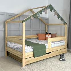 TODI Házikóágy 180×90 cm, long tetővel, classic leesésgátlóval, ágyneműtartóval, lakkozott fenyő színben