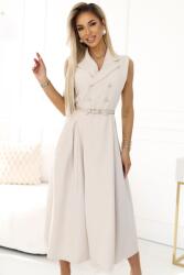 numoco basic Elegáns midi ruha arany gombokkal és övvel - bézs