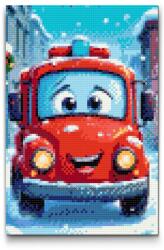  Gyémántszemes kirakó - Tűzoltó autó gyerekeknek Méret: 40x60cm, Keretezés: Kartonlemezen, Gyémántok: Kerek