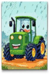  Gyémántszemes kirakó - Zöld traktor gyerekeknek Méret: 20x30cm, Keretezés: Keret nélkül (csak a vászon), Gyémántok: Négyzet alakú