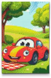  Gyémántszemes kirakó - Gyerekautó piknikre Méret: 20x30cm, Keretezés: Keret nélkül (csak a vászon), Gyémántok: Négyzet alakú