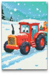  Gyémántszemes kirakó - Gyerek traktor télen Méret: 20x30cm, Keretezés: Keret nélkül (csak a vászon), Gyémántok: Kerek