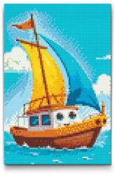  Gyémántszemes kirakó - Hajó gyerekeknek Méret: 20x30cm, Keretezés: Keret nélkül (csak a vászon), Gyémántok: Négyzet alakú