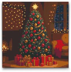  Festés számok szerint - Karácsonyfa ajándékokkal Méret: 50x50cm, Keretezés: Keret nélkül (csak a vászon)