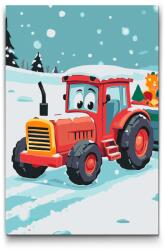  Festés számok szerint - Gyerek traktor télen Méret: 20x30cm, Keretezés: Kartonlemezen