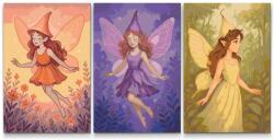 Festés számok szerint - Varázslatos erdei tündérek (3 darab vászonkép) Méret: 40x60cm (3db), Keretezés: Kartonlemezen