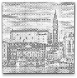  PontPöttyöző - Piran városa alkonyatkor - Szlovénia Méret: 50x50cm, Keretezés: Műanyagtáblával, Szín: Zöld