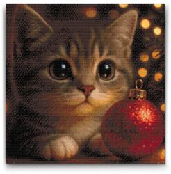  Gyémántszemes kirakó - Karácsonyi cica Méret: 50x50cm, Keretezés: Keret nélkül (csak a vászon), Gyémántok: Kerek