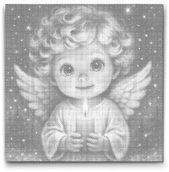  PontPöttyöző - Aranyos angyalka Méret: 50x50cm, Keretezés: Keret nélkül (csak a vászon), Szín: Fekete