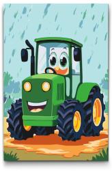  Festés számok szerint - Zöld traktor gyerekeknek Méret: 20x30cm, Keretezés: Kartonlemezen