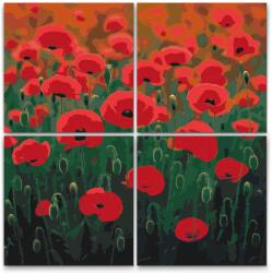  Festés számok szerint - Mák szimfónia (4 darab vászonkép) Méret: 50x50cm (4db), Keretezés: Keret nélkül (csak a vászon)