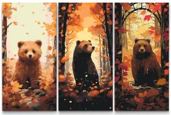 Festés számok szerint - A medve élet (3 darab vászonkép) Méret: 40x80cm (3db), Keretezés: Műanyagtáblával