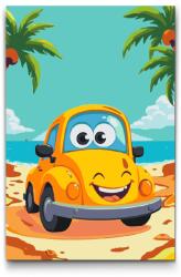  Festés számok szerint - Sárga autó a strandon Méret: 20x30cm, Keretezés: Keret nélkül (csak a vászon)