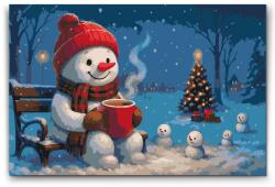  Festés számok szerint - Hóember a padon Méret: 40x60cm, Keretezés: Keret nélkül (csak a vászon)