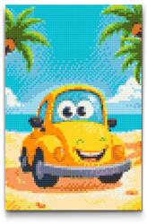  Gyémántszemes kirakó - Sárga autó a strandon Méret: 40x60cm, Keretezés: Keret nélkül (csak a vászon), Gyémántok: Kerek