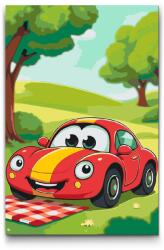  Festés számok szerint - Gyerekautó piknikre Méret: 20x30cm, Keretezés: Kartonlemezen