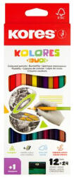Kores Színes ceruza készlet, kétvégű, háromszögletű, KORES "Duo", 24 különböző szín