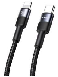 USAMS sy series adatkábel, type-c - lightning, 3a, 30w, gyorstöltő, 120cm, fekete (SJ729USB01)