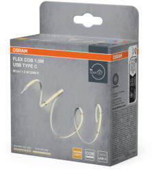 OSRAM Flex COB USB Type C - Hajlítható melegfehér LED szalag, homogén fényű COB technológiával, 1, 5 méter hosszú, USB-C csatlakozóval, 830-as színhőmérséklet (4099854448898)