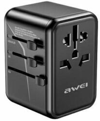 Awei töltő. 2xUSB+3xUSB-C C-40 65 W 4 az 1-ben USA/AU/EU/UK adapter Fekete Univesal Travel GaN töltő