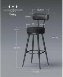 VASAGLE EKHO 360°-ban forgatható bárszék 2 darabos szett, 76 cm magas, tintafekete színben (LBC889B01V1) - pepita