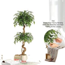 Ficus mesterséges fa, ívelt törzs, fehér cserép, magasság, 150 cm