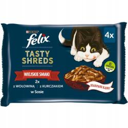 FELIX Tasty Shreds eledel felnőtt macskáknak marha csirke szószban 4x80g