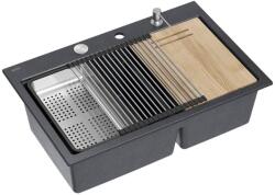 Quadron Statie de lucru incastrata Quadron Unique Marc 120 negru diamant - inox 2 cuve 76x50 cm (HQC7650U8_BS) Chiuveta
