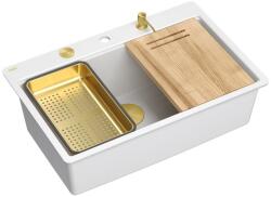 Quadron Statie de lucru incastrata Quadron Unique Marc 110 alb - auriu 1 cuva 75x49 cm (HQM7650U1_FM_PVDG1) Chiuveta