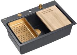 Quadron Statie de lucru incastrata Quadron Unique Marc 110 negru diamant - auriu 1 cuva 75x49 cm (HQM7650U8_FM_PVDG1) Chiuveta