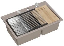 Quadron Statie de lucru incastrata Quadron Unique Marc 120 bej soft taupe - inox 2 cuve 76x50 cm (HQC7650U4_BS) Chiuveta