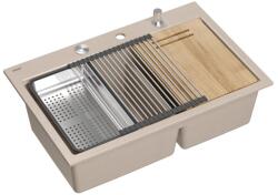 Quadron Statie de lucru incastrata Quadron Unique Marc 120 bej - inox 2 cuve 76x50 cm (HQC7650U2_BS) Chiuveta