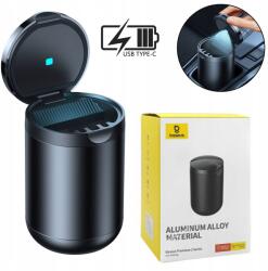 Baseus Kis zárható hamutartó LED-del és USB-C-vel autóba, otthonra, kukába