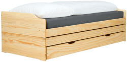TEMPO KONDELA Ágy kihúzható pótágyakkal, természetes, tömörfa, 90x200, FLOPY - pepita