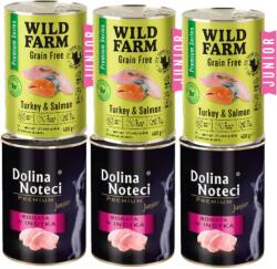 Dolina Noteci Dolina Noteci Premium Junior macskáknak, pulykahússal dúsított 3x400g + WILD FARM Premium gabonamentes pulykahús és lazac 3x400g