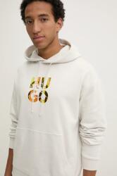 HUGO BOSS pamut melegítőfelső bézs, férfi, nyomott mintás, kapucnis, 50522119 - bézs L