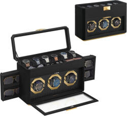 SONGMICS SONGMICS RONNE Prémium Óratartó Doboz 9 Órához Üvegablakkal Fekete (EUZ-JWB026B01)