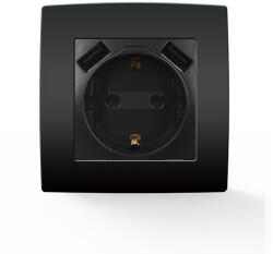 ELMARK City német típusú csavarmentes dugalj+2 USB antracit (193062)