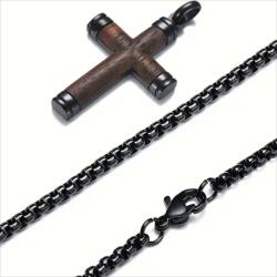 HARAHU Lănțișor bărbătesc cu cruciuliță WD-38747 - Maro / Negru / 62cm KP38747