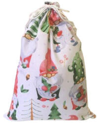  Textil Mikulás zsák - ajándék tasak - 25x35 cm / színes karácsonyi manó mintás