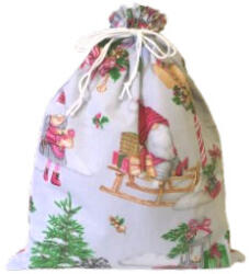  Textil Mikulás zsák - ajándék tasak - 25x35 cm / világos szürke alapon kislány szánkó