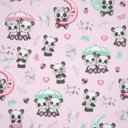  Flanel textil - méteráru - 160 cm / rózsaszín édes panda mintás