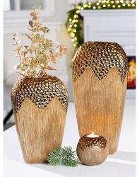  „Lausanne exkluzív matt fa hatású barna és fényes bronz színekben pompázó modern kerámia váza - 29cm