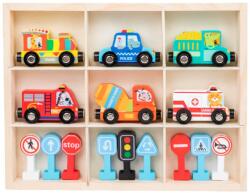 Kensho - Játéktenger Fa autó szett, útjelző táblákkal - 15 db-os